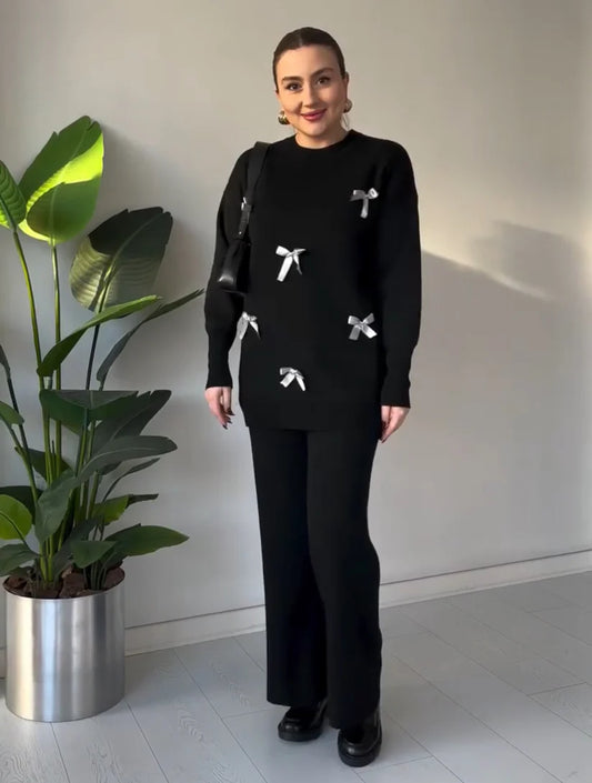 CH 525 Miswah Bow Style Warm Fleece Wnter Co-ord Set