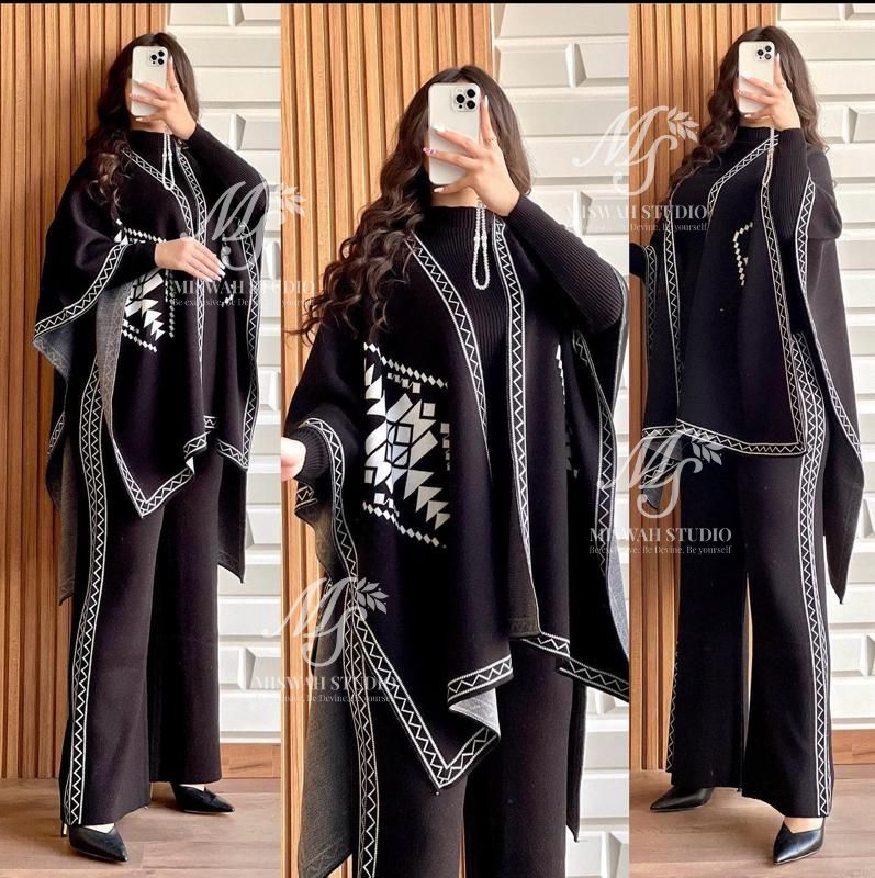 MISWAHS READY TO WEAR WINTER 3 PIECE FLEECE SUIT CAPE SHAWL HIGH NECK & TROUSER CH # 370