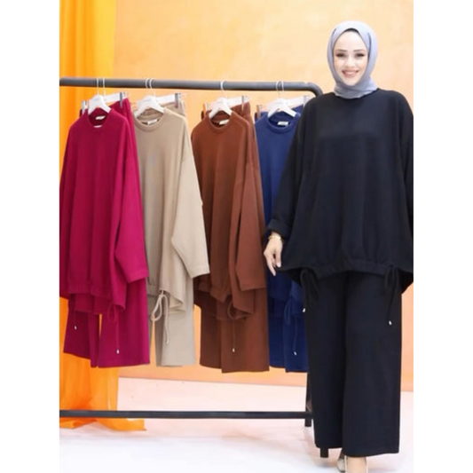 CH # 511 Miswah Drop Shoulder Long Loose Winter Fleece Co ords set