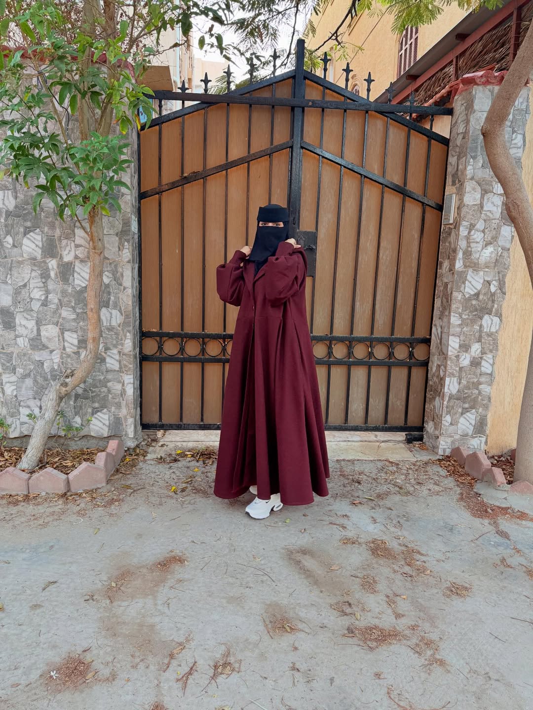 Ch 611 -Button-Front Long Frill Hoodie Winter Fleece Maxi Style with Wide Flare - Miswah