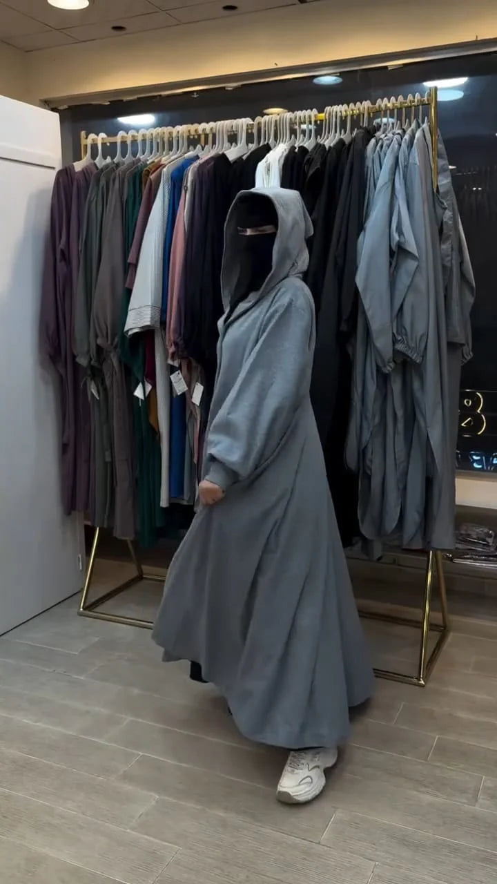 Ch 611 -Button-Front Long Frill Hoodie Winter Fleece Maxi Style with Wide Flare - Miswah