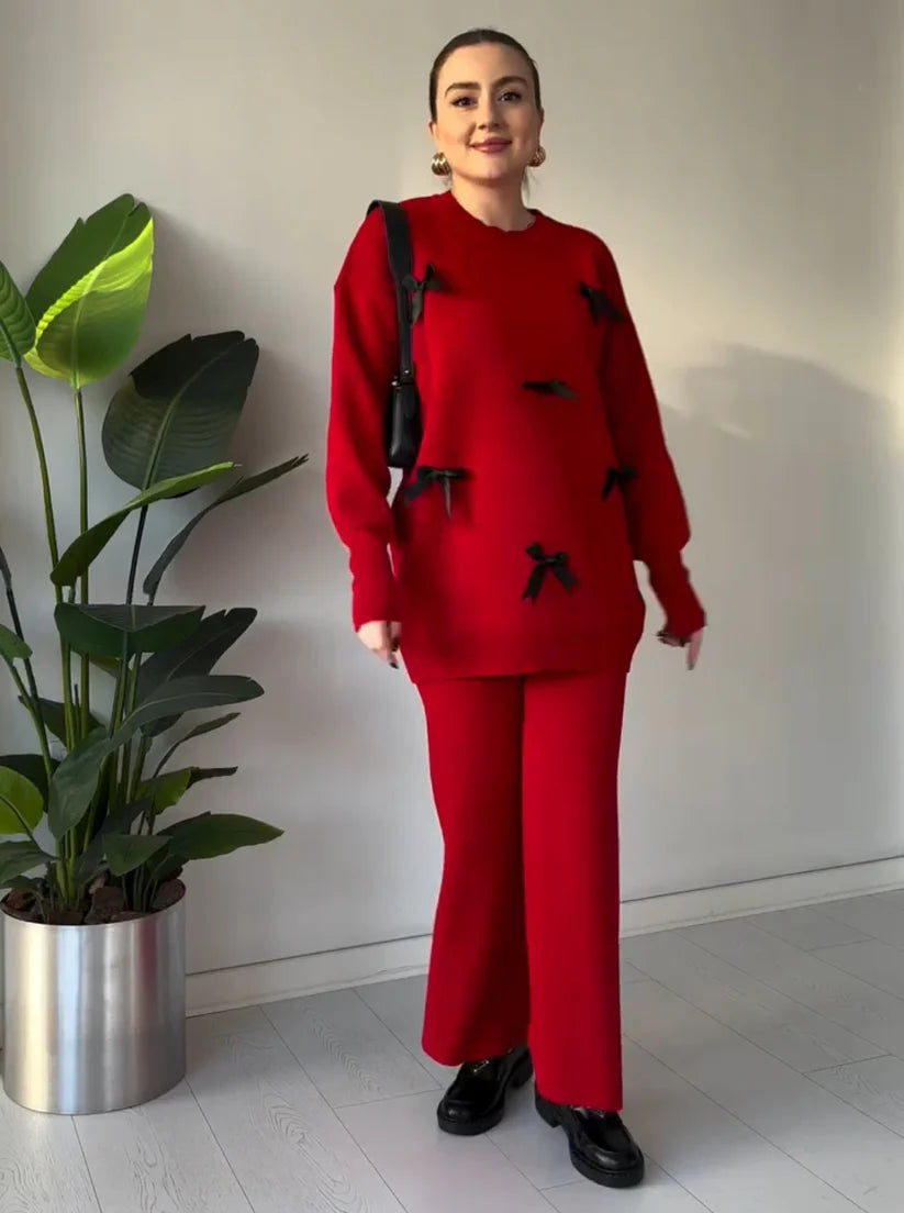 CH 525 Miswah Bow Style Warm Fleece Wnter Co-ord Set