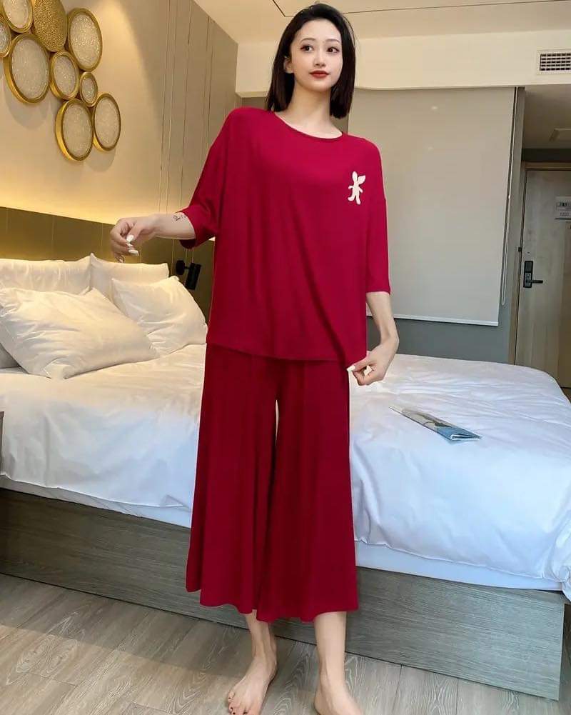 CH # 356 Miswah Women's Airy Comfort Cotton Pajamas - Loose Short Sleeve Tops + Wide Leg Pants | 2-Piece Outfit Set