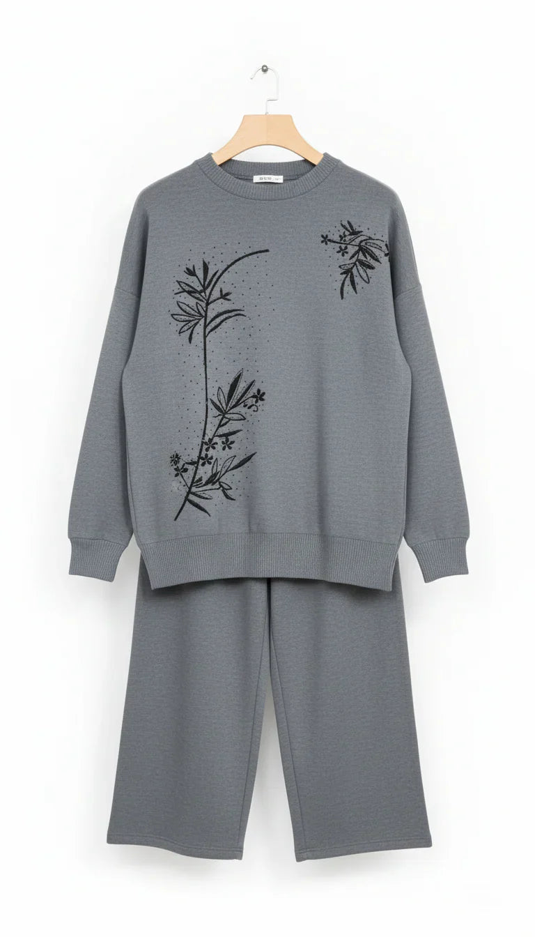 CH 596 - Floral Printed Warm Fleece Co-ord Set - Miswah