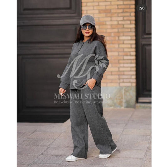 Miswah 2 Pcs Button Fashion Hooded Winter Tracksuit SW 00106