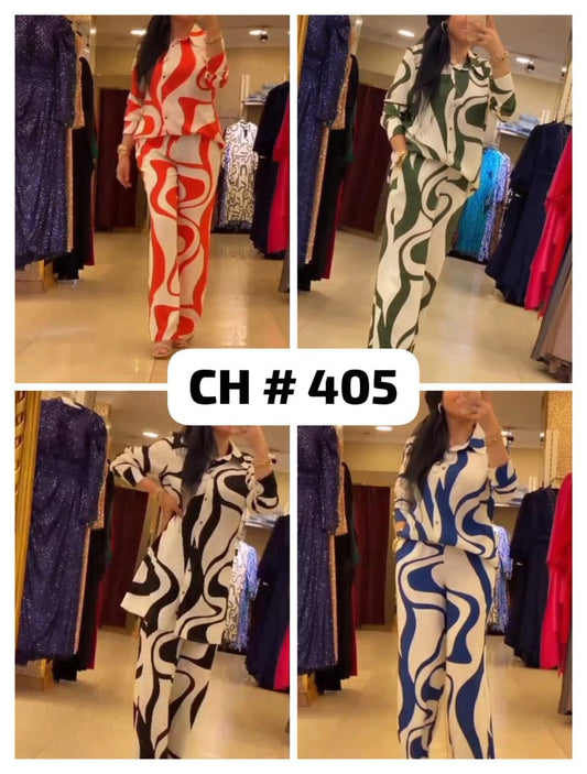 CH # 405 Miswah Fashion Print Elegant Women's Set Elastic Waist Straight 2 Piece Pajamas Set Casual Home Suit