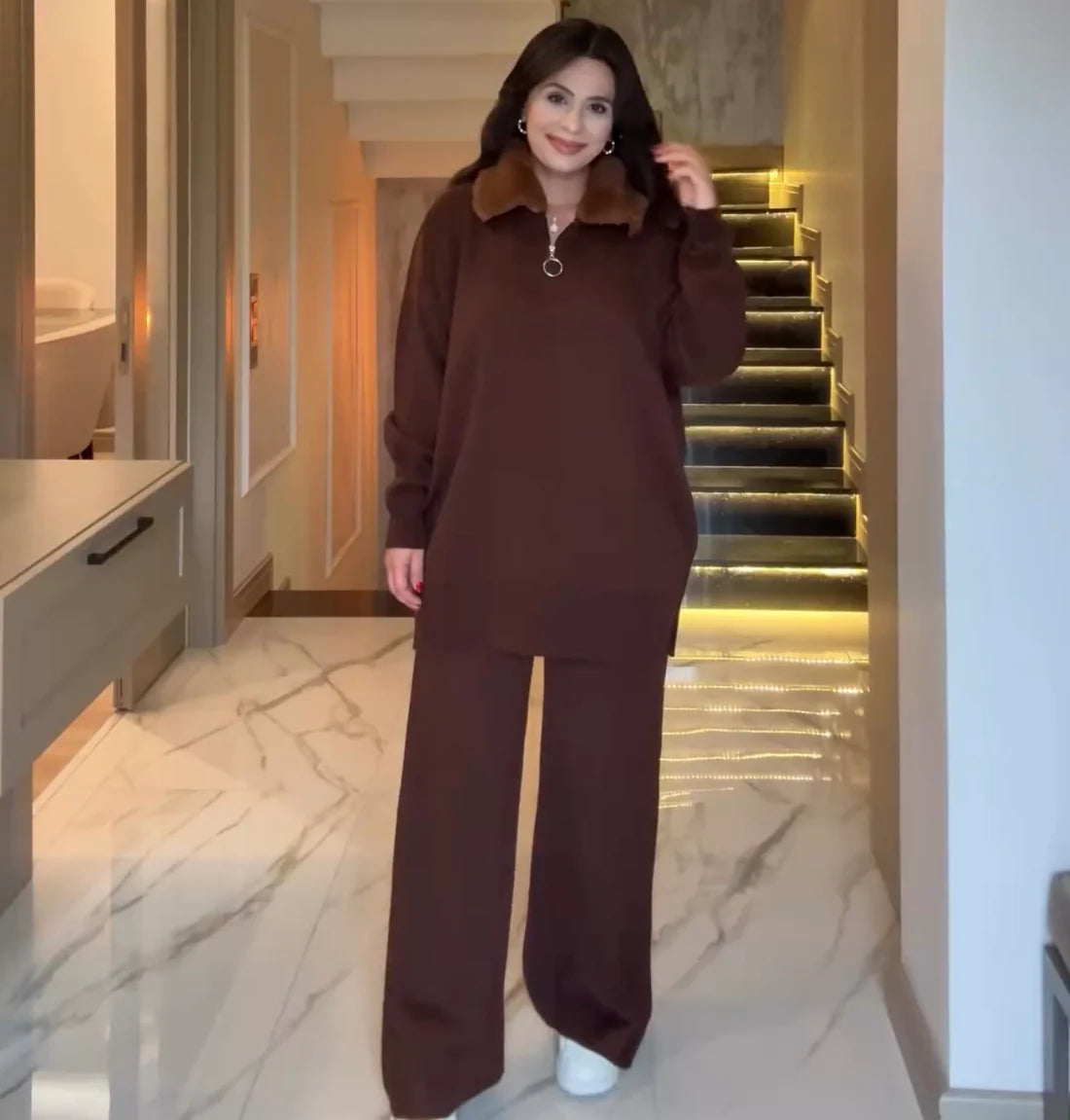 CH 590 - Fur Collar Fleece Co-Ord Set - Miswah