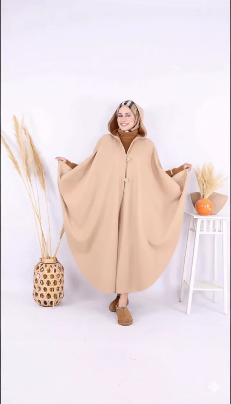 Ch 591 Miswah Long hooded Button Windbreaker Cloak