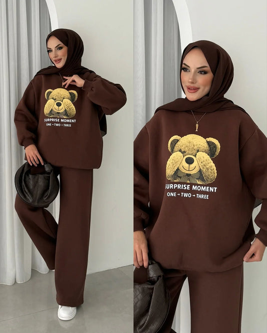 CH 593 - Puffy Chardonnay Sweat Duo Set (Winter Top & Trouser) - Miswah