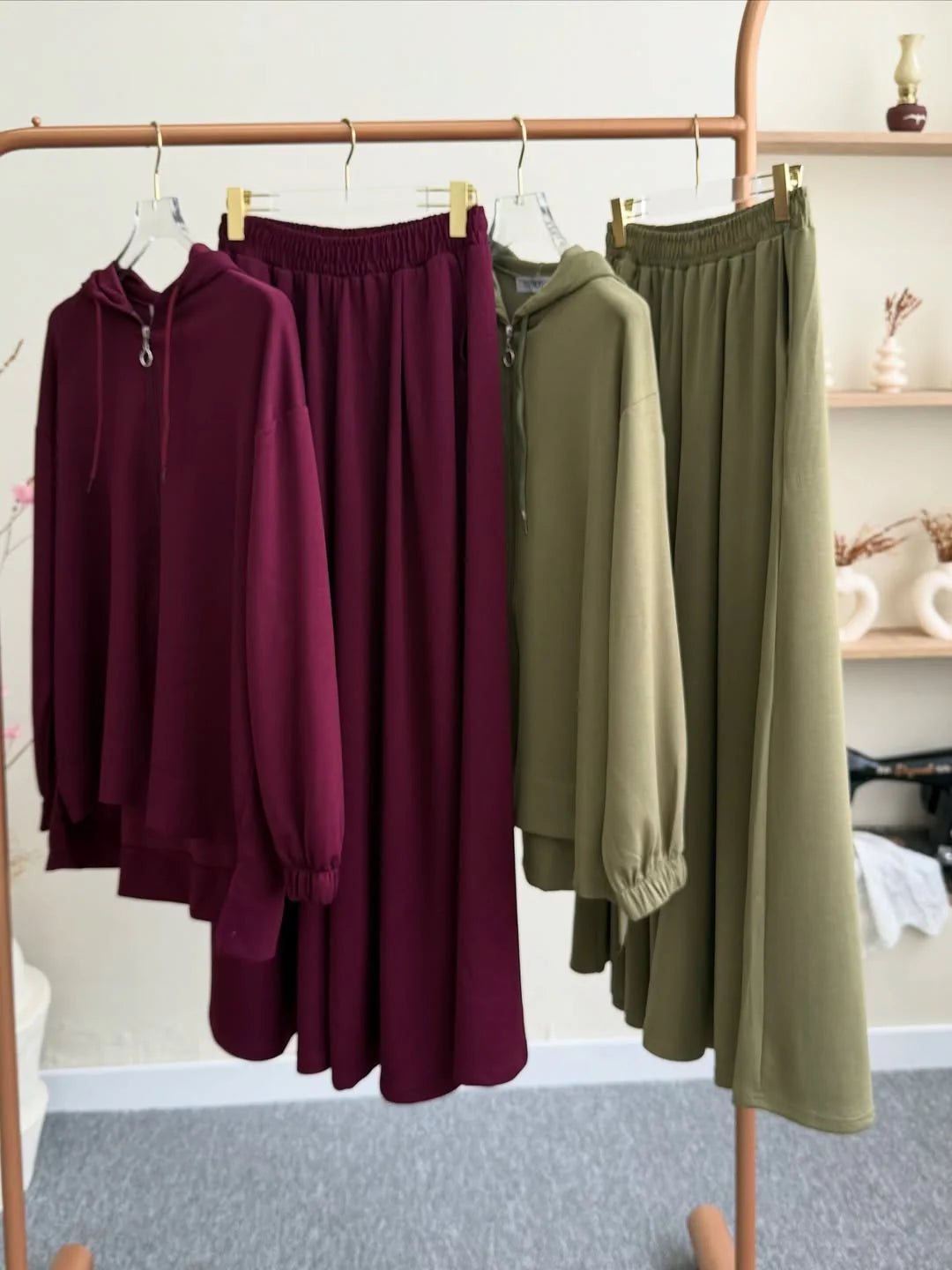 Ch 603 - Relaxed Fit Hoodie and Extra Wide-Leg Bottom Co ord Set - Miswah