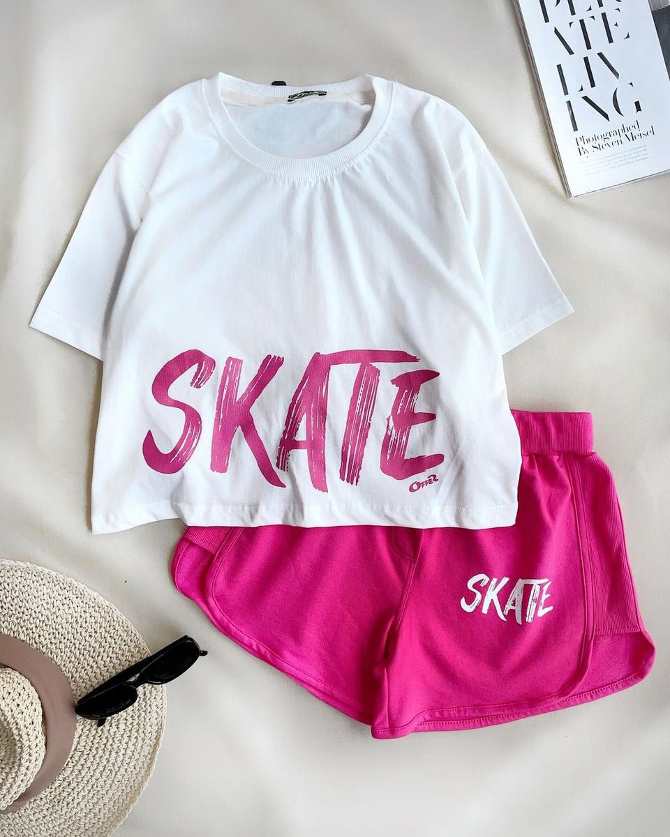 CH # 444 Spring Vibes Colorful Skate Printed Top & Boxer Set