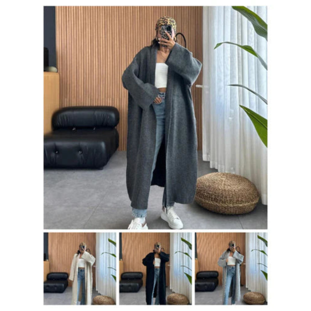 CH 484 Miswah Longline Street-Style Long Winter Fleece Fabric Gown