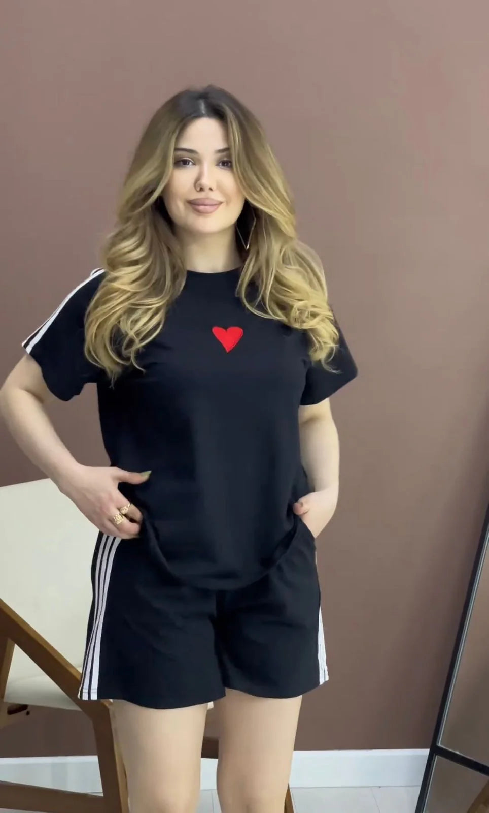 Miswah Stripes Short & T-Shirt Lounge Set CH 432