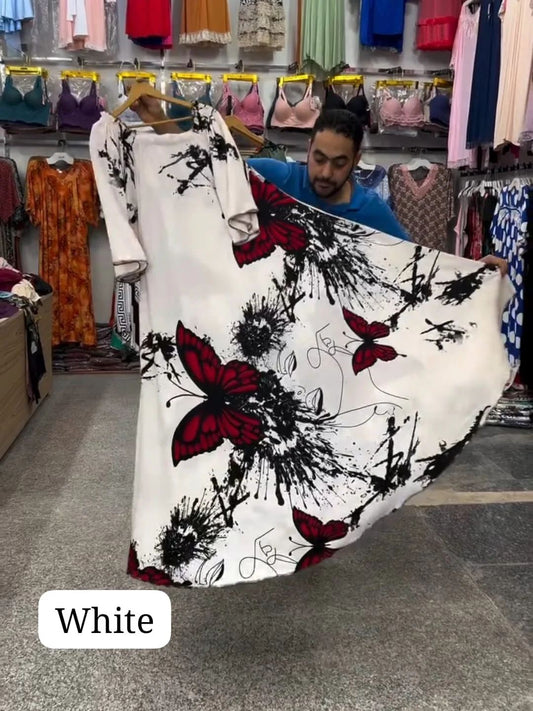 CH 554 Butterfly Printed A-Line Long Frock
