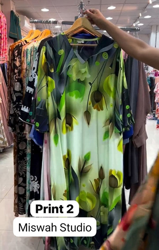 CH 573 Tulip Bloom Printed Kaftan – Soft Crepe Long Dress | Miswah