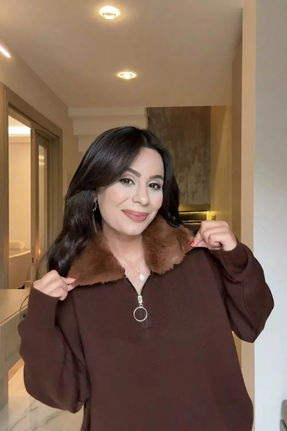 CH 590 - Fur Collar Fleece Co-Ord Set - Miswah