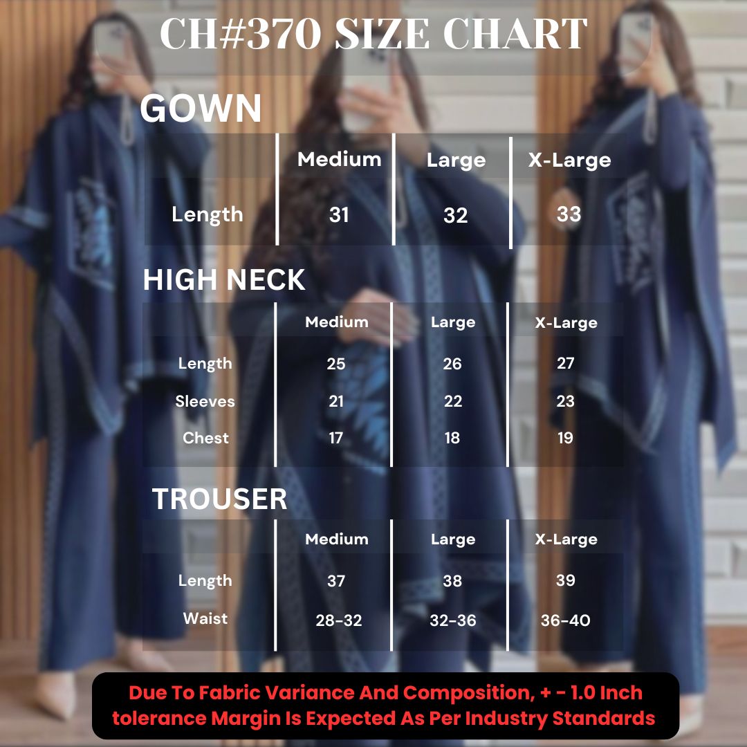 MISWAHS READY TO WEAR WINTER 3 PIECE FLEECE SUIT CAPE SHAWL HIGH NECK & TROUSER CH # 370