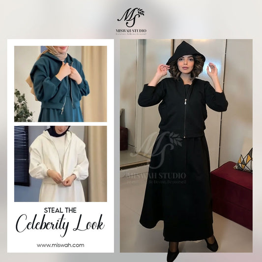 CH 508 Miswah 2 Pcs Winter Outfit Long Frock With Upper Fleece Hoodie