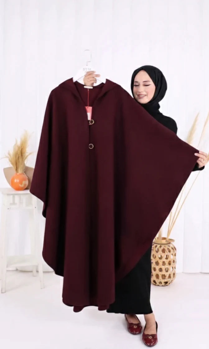 Ch 591 Miswah Long hooded Button Windbreaker Cloak