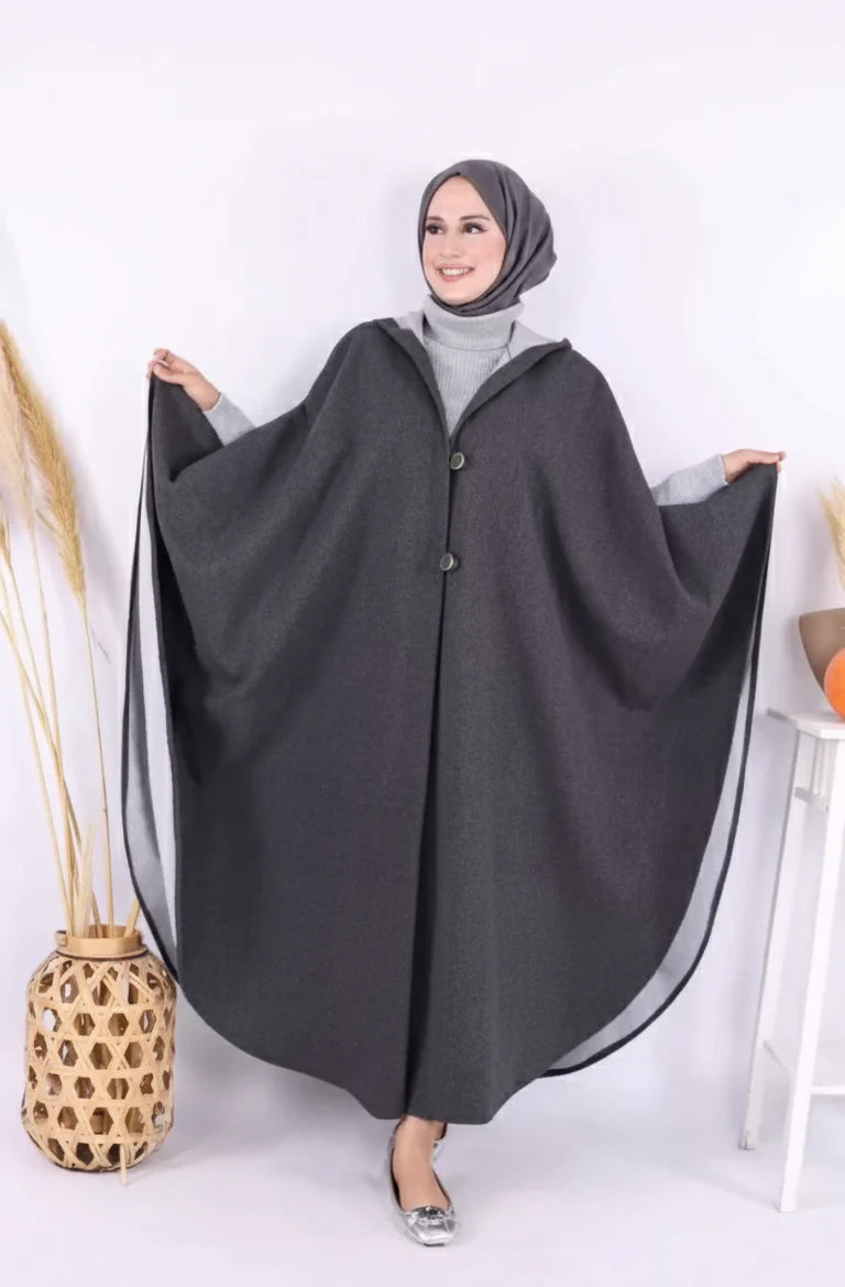 Ch 591 Miswah Long hooded Button Windbreaker Cloak