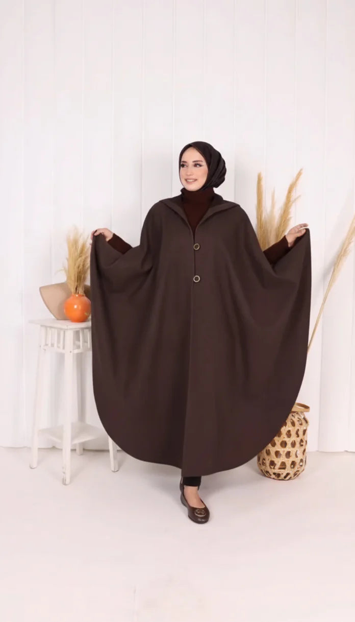 Ch 591 Miswah Long hooded Button Windbreaker Cloak