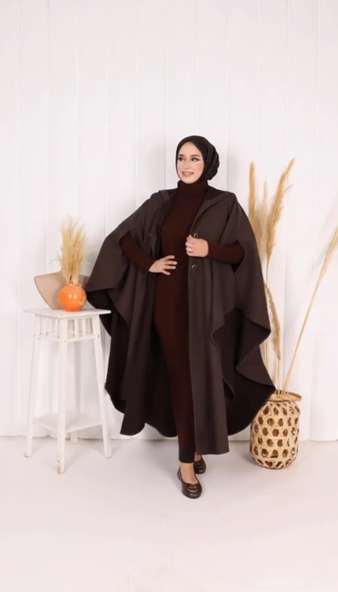 Ch 591 Miswah Long hooded Button Windbreaker Cloak