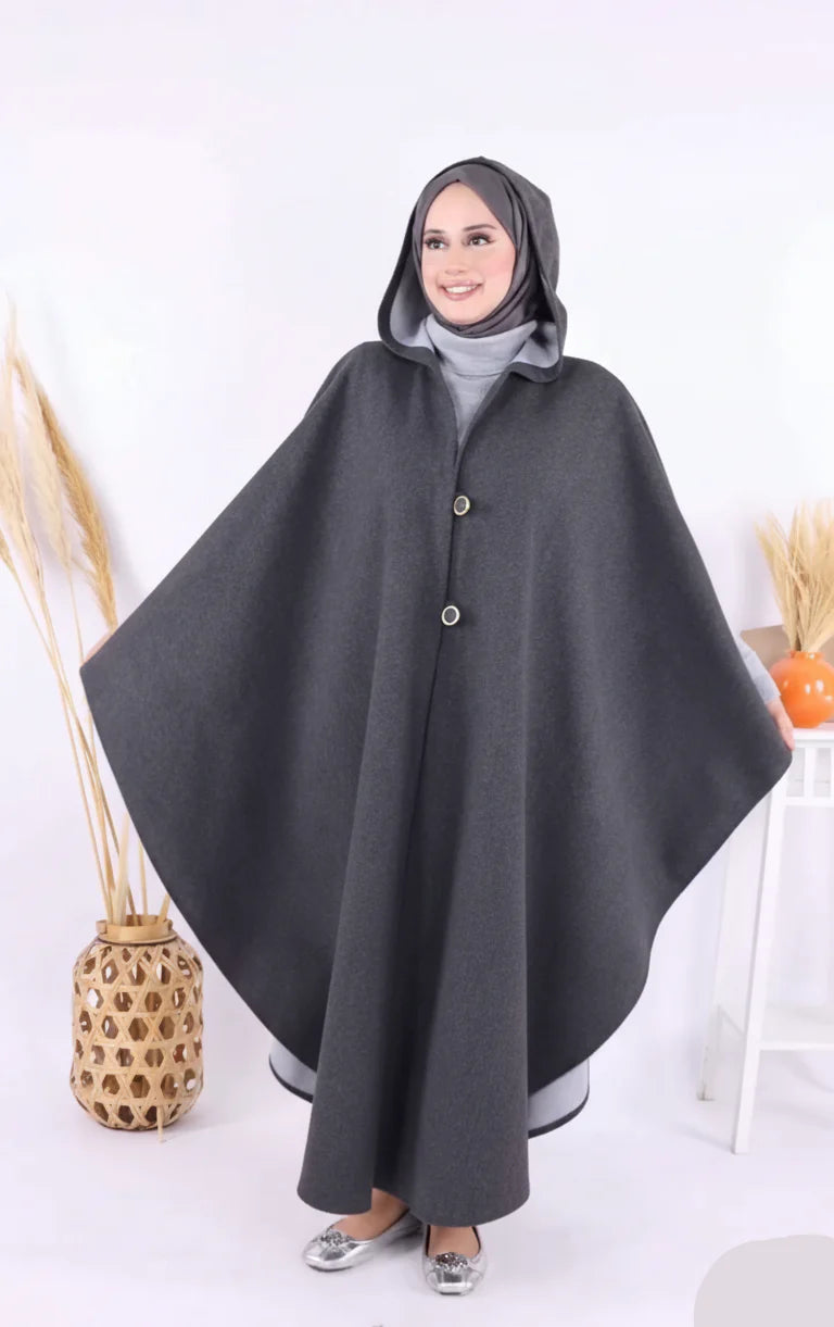 Ch 591 Miswah Long hooded Button Windbreaker Cloak