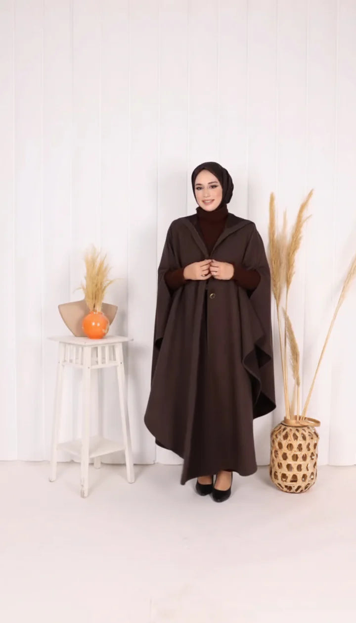 Ch 591 Miswah Long hooded Button Windbreaker Cloak