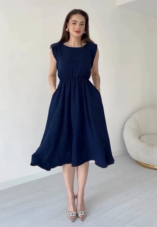 CH 566 Sleeveless Flared Midi Dress | Miswah