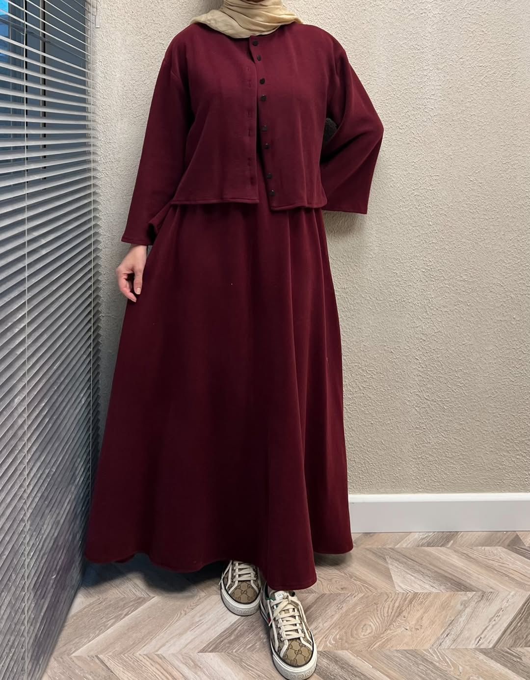 CH 608 - 2 Pcs Winter Outfit Long Frock With Upper Fleece Jacket - Miswah