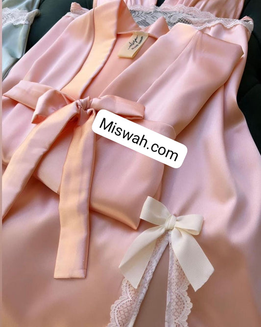 MISWAH Silk Robe With Long Sleeveless Top 2 Pcs Nightwear P-70