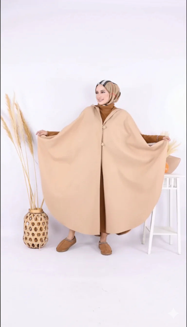 Ch 591 Miswah Long hooded Button Windbreaker Cloak