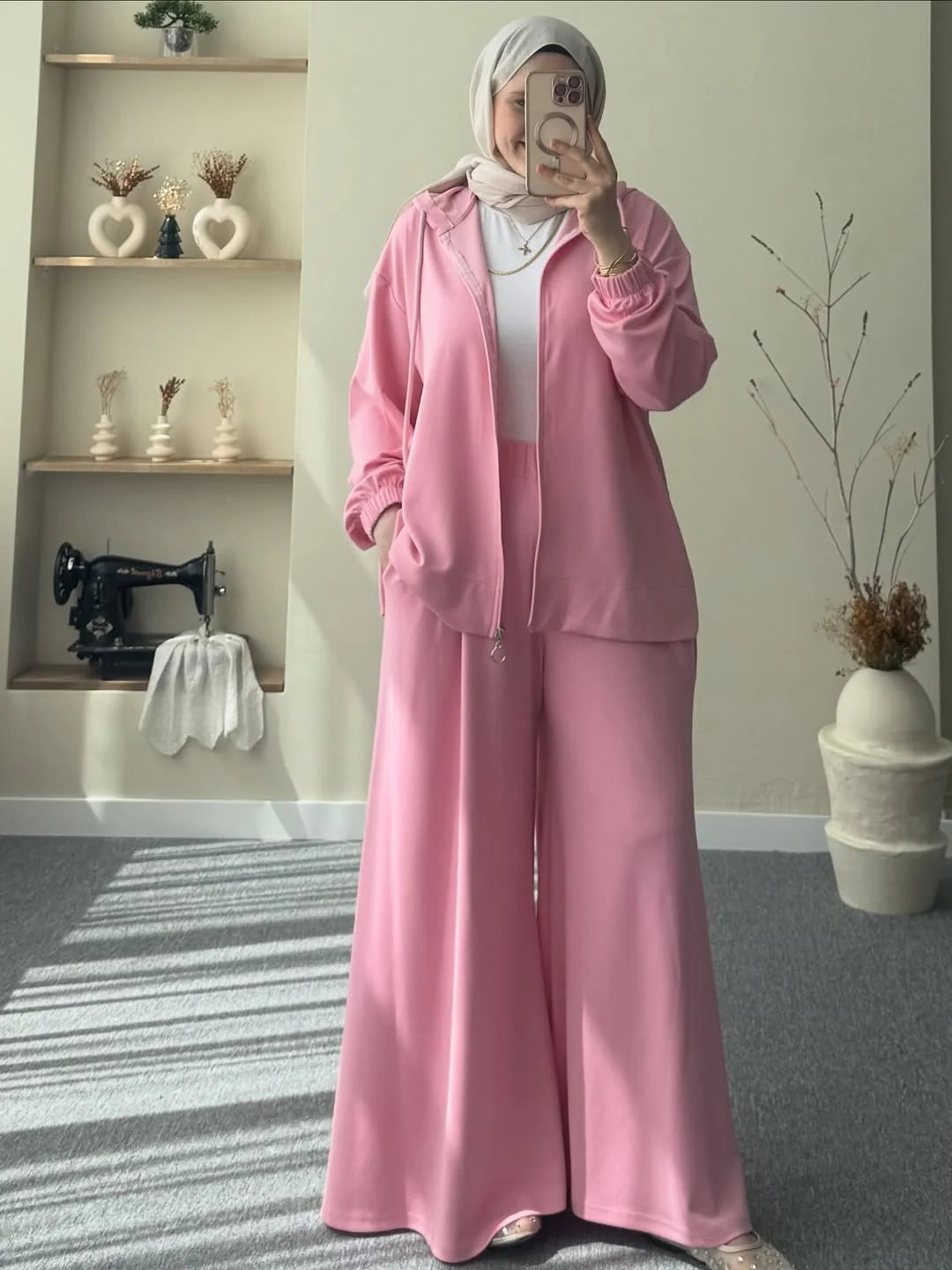 Ch 603 - Relaxed Fit Hoodie and Extra Wide-Leg Bottom Co ord Set - Miswah