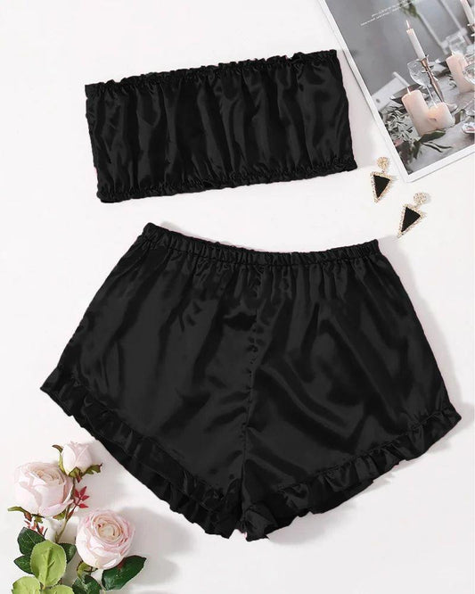 MISWAHS SATIN FRILL TRIM TUBE TOP & SHORTS PJ SET MS # P48