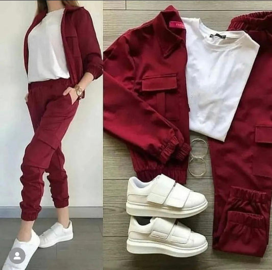 3 Pcs Women  Winter Pocket Style Tracksuit LY-0011