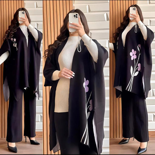 MISWAHS READY TO WEAR WINTER 3 PIECE FLEECE SUIT CAPE SHAWL HIGH NECK & TROUSER CH # 328