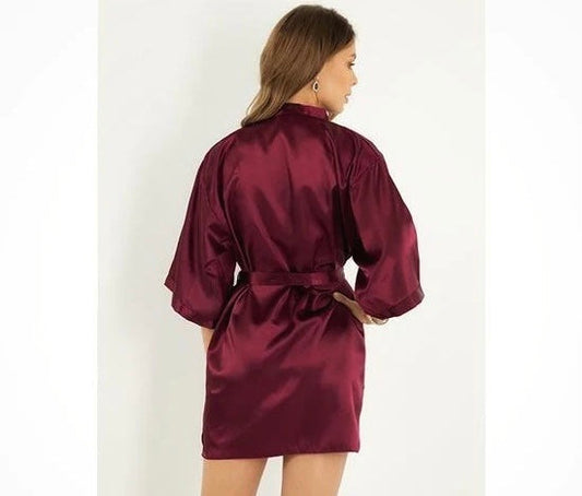 M'S ONE PIECE KIMONO BRIDESMAID SHORT ROBE CHK # P49 - MAROON