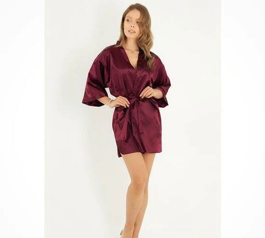 M'S ONE PIECE KIMONO BRIDESMAID SHORT ROBE CHK # P49 - MAROON