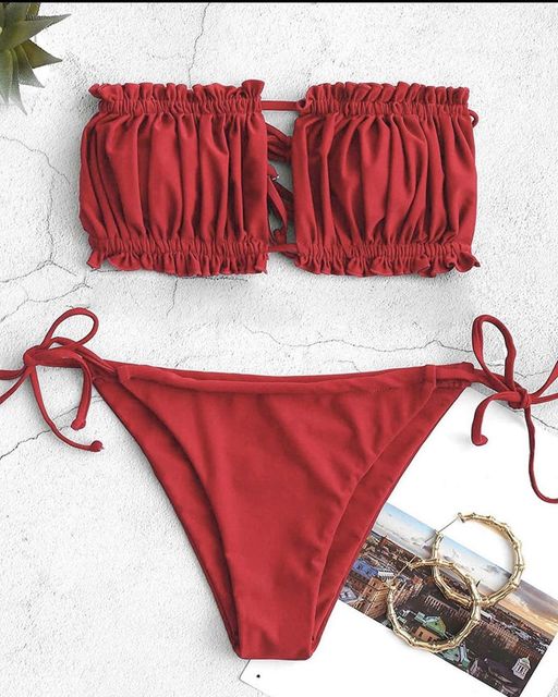 MISWAH BIKINI SET RUFFLE STRAPLESS TIE SIDE BIKINI WOMEN SWIMWEAR SEXY HIGH CUT STRAPLESS LOW WAISTED BIKINI CH # 314